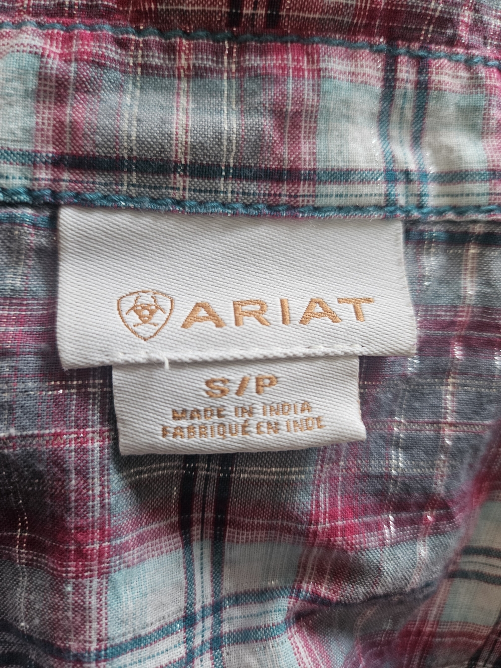Ariat Western Plaid Button-Up Shirt in Teal & Pink Size S/P Farm Country